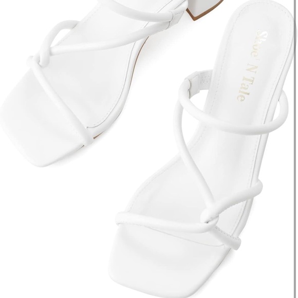 Shoe'N Tale Strappy Heels Low Block Heeled Sandals Square Toe SlipOn Slide Shoes - Picture 3 of 6